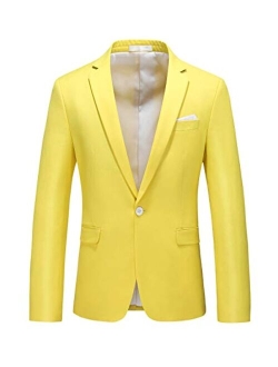 Man's Slim Fit Casual One Button Notched Lapel Turn-Down Collar Blazer Jacket