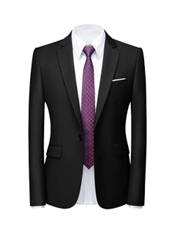 Man's Slim Fit Casual One Button Notched Lapel Turn-Down Collar Blazer Jacket