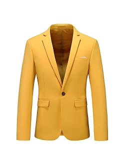 Man's Slim Fit Casual One Button Notched Lapel Turn-Down Collar Blazer Jacket