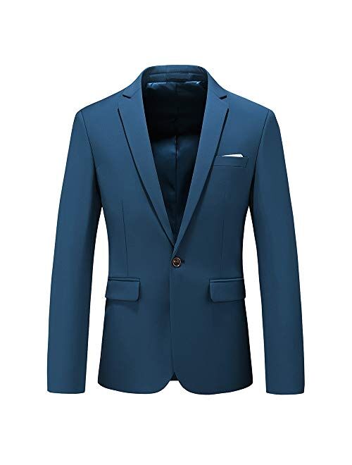 Man's Slim Fit Casual One Button Notched Lapel Turn-Down Collar Blazer Jacket