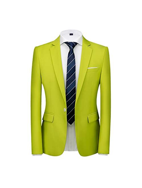 Man's Slim Fit Casual One Button Notched Lapel Turn-Down Collar Blazer Jacket