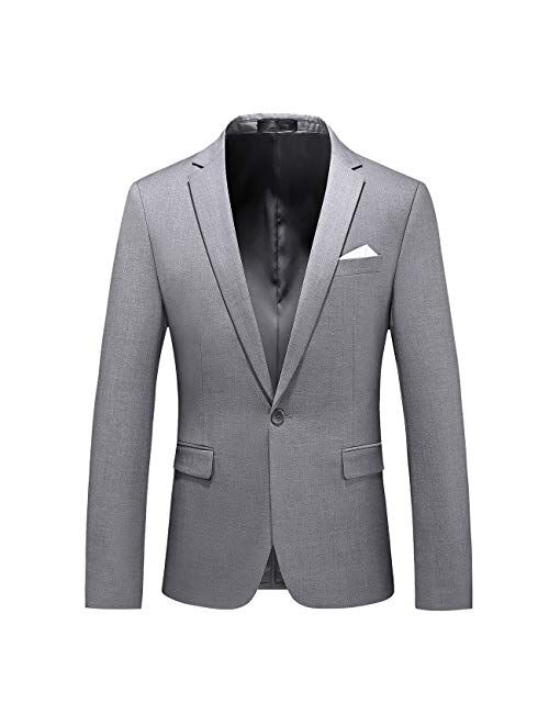 Man's Slim Fit Casual One Button Notched Lapel Turn-Down Collar Blazer Jacket