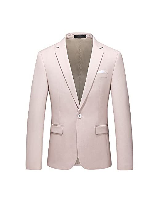 Man's Slim Fit Casual One Button Notched Lapel Turn-Down Collar Blazer Jacket