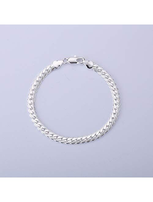 Silver Men's Women's Italian 5mm Cuban Curb Link Chain Bangle Bracelet