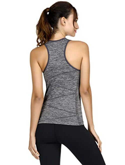 DISBEST Yoga Tank Tops for Women, Stretchy Sleeveless Shirt Workout Running Tops with Removable Bra Pads