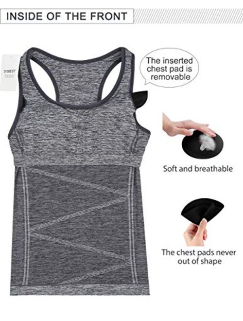 DISBEST Yoga Tank Tops for Women, Stretchy Sleeveless Shirt Workout Running Tops with Removable Bra Pads