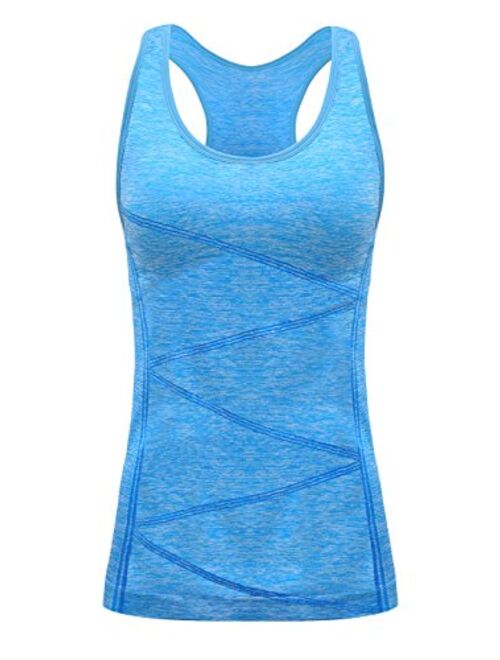 DISBEST Yoga Tank Tops for Women, Stretchy Sleeveless Shirt Workout Running Tops with Removable Bra Pads