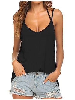 Tobrief Women's Sexy V Neck Halter Spaghetti Strap Backless Cami Tank Top