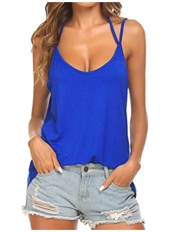 Tobrief Women's Sexy V Neck Halter Spaghetti Strap Backless Cami Tank Top