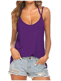 Tobrief Women's Sexy V Neck Halter Spaghetti Strap Backless Cami Tank Top