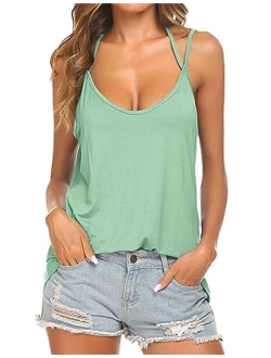 Tobrief Women's Sexy V Neck Halter Spaghetti Strap Backless Cami Tank Top