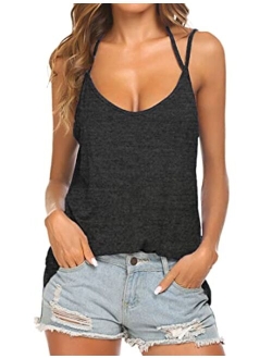 Tobrief Women's Sexy V Neck Halter Spaghetti Strap Backless Cami Tank Top