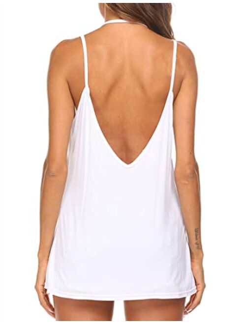 Tobrief Women's Sexy V Neck Halter Spaghetti Strap Backless Cami Tank Top