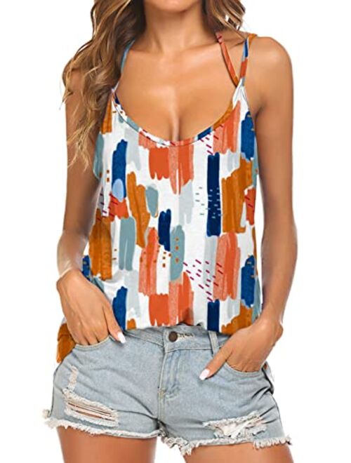 Tobrief Women's Sexy V Neck Halter Spaghetti Strap Backless Cami Tank Top