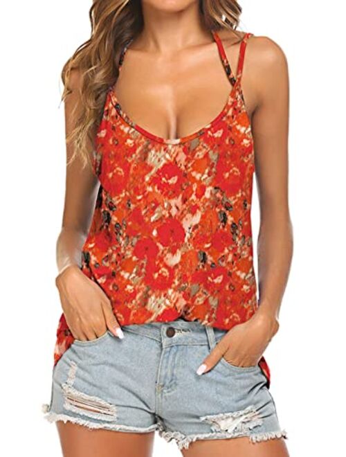 Tobrief Women's Sexy V Neck Halter Spaghetti Strap Backless Cami Tank Top