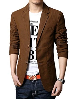 Men's Slim 2-Button Single Breasted Cotton Lightweight Blazer Jacket Sport Coat