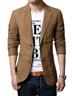 Men's Slim 2-Button Single Breasted Cotton Lightweight Blazer Jacket Sport Coat