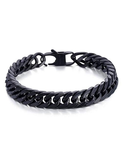 Hermah Heavy Mens Bracelet Chain 316L Stainless Steel Silver Gold Black Color Punk Double Curb Cuban Rombo Link 10/15mm 7-11inch