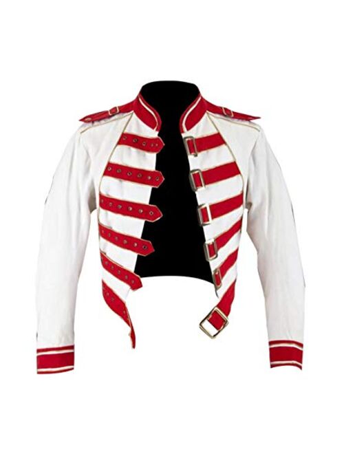 III-Fashions Freddie Mercury Queen Red Belted White Cotton Motorcycle Jacket