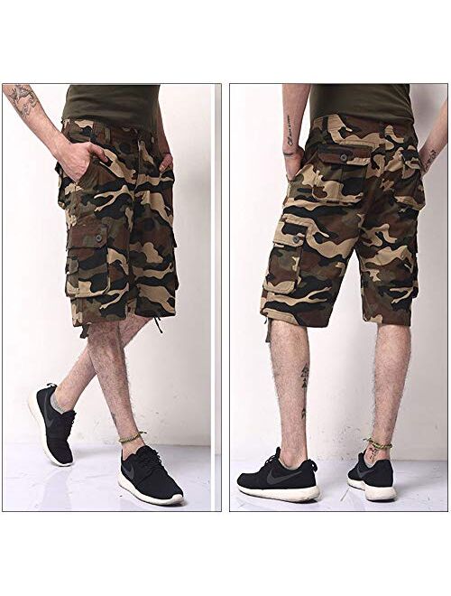 ELETOP Men's Cargo Shorts Relaxed Fit Casual Shorts Outdoor Multi Pocket Basic Shorts Camouflage Solid Color Plaid