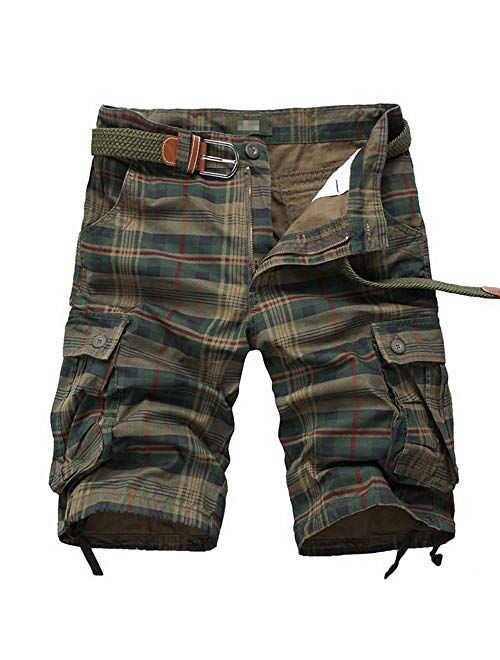 ELETOP Men's Cargo Shorts Relaxed Fit Casual Shorts Outdoor Multi Pocket Basic Shorts Camouflage Solid Color Plaid