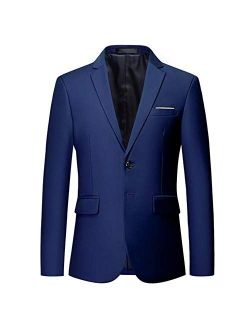 Mens Slim Fit Blazer Jacket Two-Button Notched Lapel Casual Suit Jacket