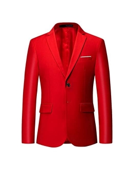 Mens Slim Fit Blazer Jacket Two-Button Notched Lapel Casual Suit Jacket