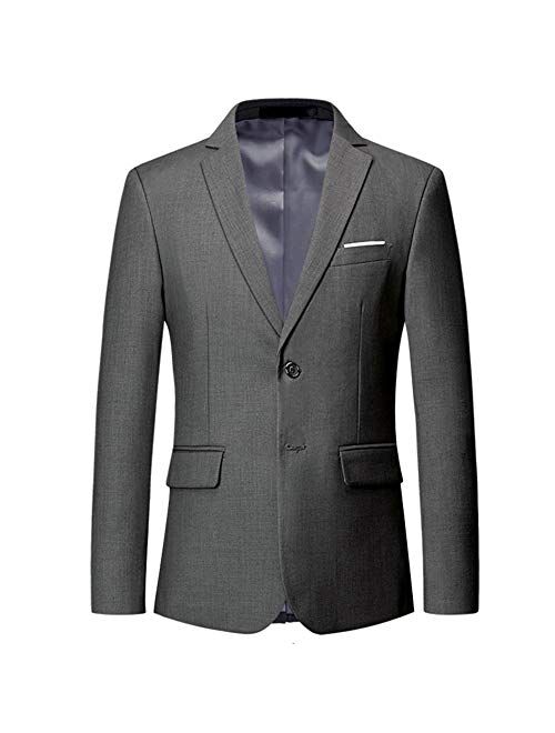 Mens Slim Fit Blazer Jacket Two-Button Notched Lapel Casual Suit Jacket