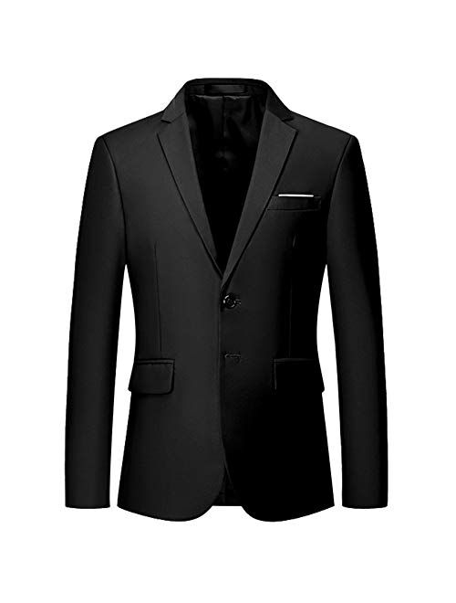 Mens Slim Fit Blazer Jacket Two-Button Notched Lapel Casual Suit Jacket