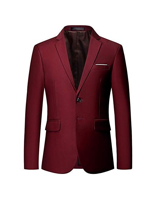 Mens Slim Fit Blazer Jacket Two-Button Notched Lapel Casual Suit Jacket