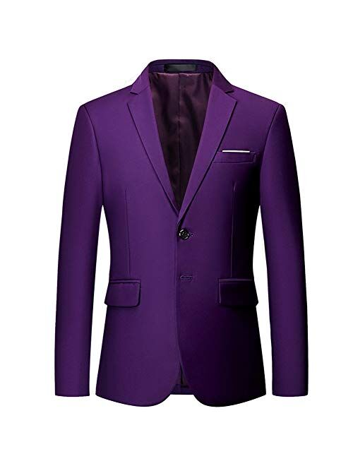 Mens Slim Fit Blazer Jacket Two-Button Notched Lapel Casual Suit Jacket