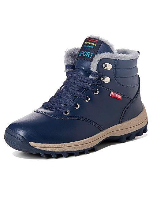 Mens Snow Boots Winter Waterproof Shoes Lace Up Anti-Slip Ankle Outdoor Shoes with Warm Fully Fur Lined