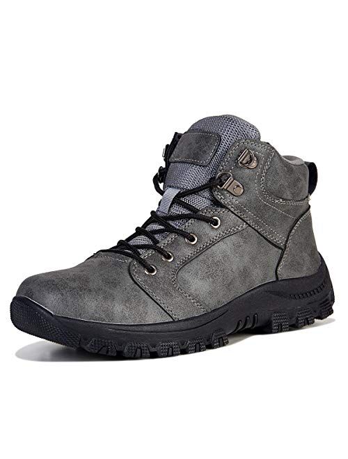 Mens Snow Boots Winter Waterproof Shoes Lace Up Anti-Slip Ankle Outdoor Shoes with Warm Fully Fur Lined