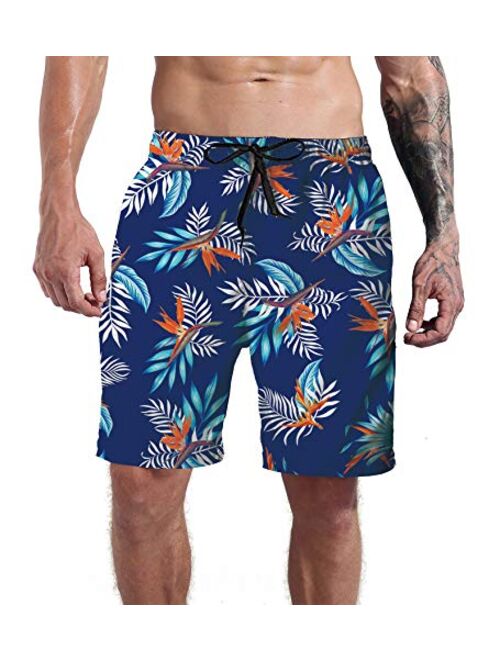 Goodstoworld Men's Cool Swimtrunks Quick Dry 3D Printed Casual Hawaiian Mesh Lining Beach Board Shorts with Pockets S-XXXL