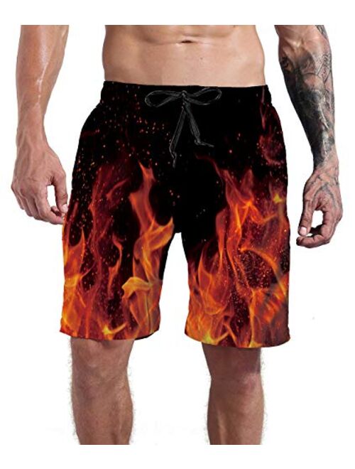 Goodstoworld Men's Cool Swimtrunks Quick Dry 3D Printed Casual Hawaiian Mesh Lining Beach Board Shorts with Pockets S-XXXL