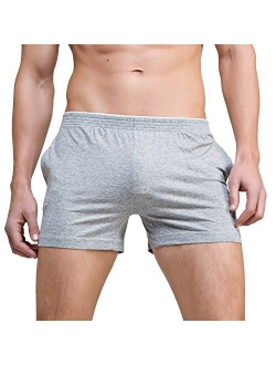 Linemoon Men's Solid Cotton Sleep Bottoms Fashion Simple Active Shorts