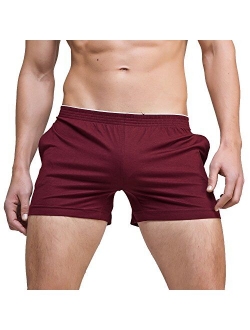 Linemoon Men's Solid Cotton Sleep Bottoms Fashion Simple Active Shorts