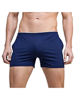 Linemoon Men's Solid Cotton Sleep Bottoms Fashion Simple Active Shorts