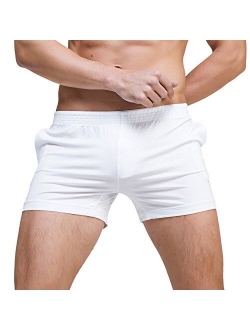 Linemoon Men's Solid Cotton Sleep Bottoms Fashion Simple Active Shorts