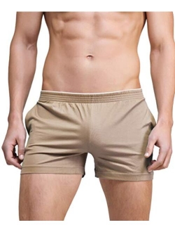 Linemoon Men's Solid Cotton Sleep Bottoms Fashion Simple Active Shorts