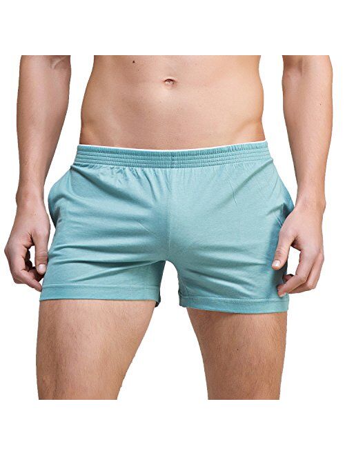 Linemoon Men's Solid Cotton Sleep Bottoms Fashion Simple Active Shorts