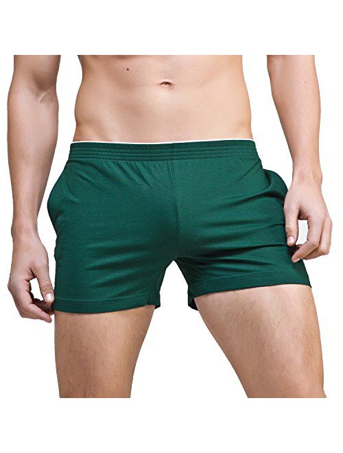 Linemoon Men's Solid Cotton Sleep Bottoms Fashion Simple Active Shorts