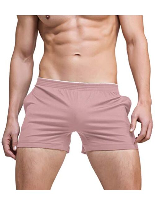 Linemoon Men's Solid Cotton Sleep Bottoms Fashion Simple Active Shorts