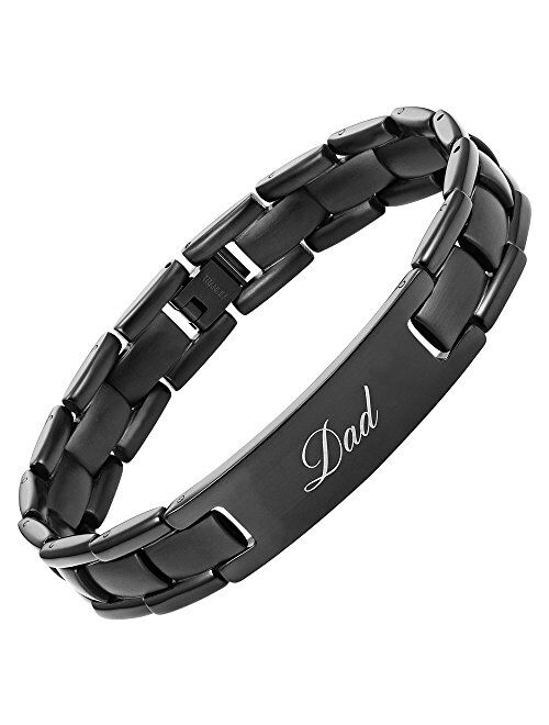 Willis Judd DAD Black Titanium Bracelet Engraved Best Dad Ever Adjusting Tool & Gift Box Included