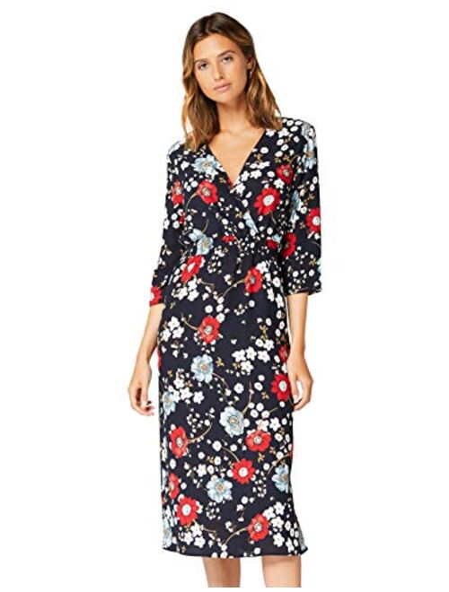 Amazon Brand - Truth & Fable Women's Midi Floral Wrap Dress