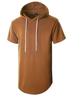 GIVON Mens Hipster Simple Longline Lightweight Pullover Long Sleeve Hooded Shirt