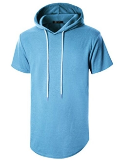 GIVON Mens Hipster Simple Longline Lightweight Pullover Long Sleeve Hooded Shirt