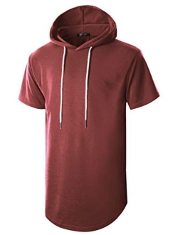 GIVON Mens Hipster Simple Longline Lightweight Pullover Long Sleeve Hooded Shirt