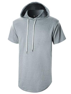 GIVON Mens Hipster Simple Longline Lightweight Pullover Long Sleeve Hooded Shirt