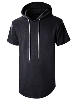 GIVON Mens Hipster Simple Longline Lightweight Pullover Long Sleeve Hooded Shirt